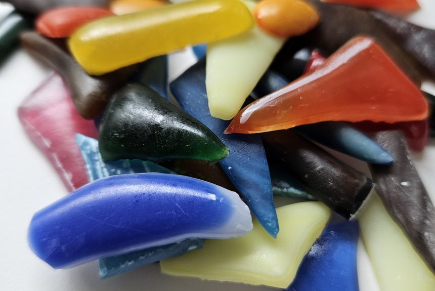 Kiln-fired glass for abstratc mixed media art by Vivien Lee