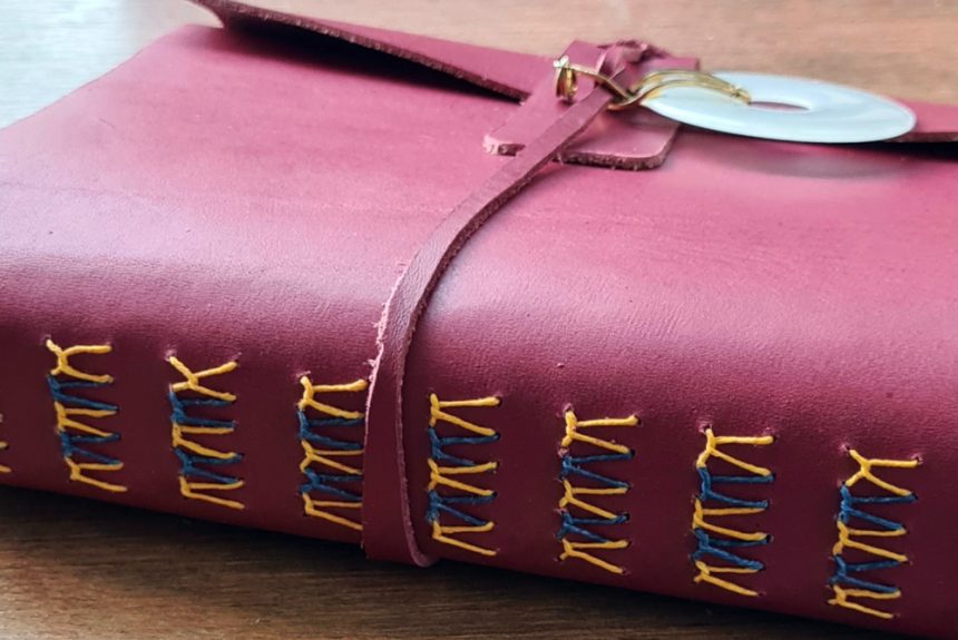 Customised handmade journal using leather offcut